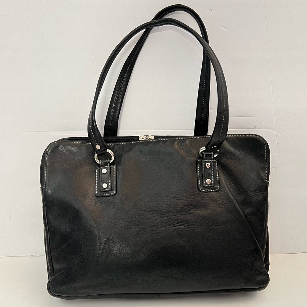 Perlina Classic Black Leather Women Briefcase Handbag